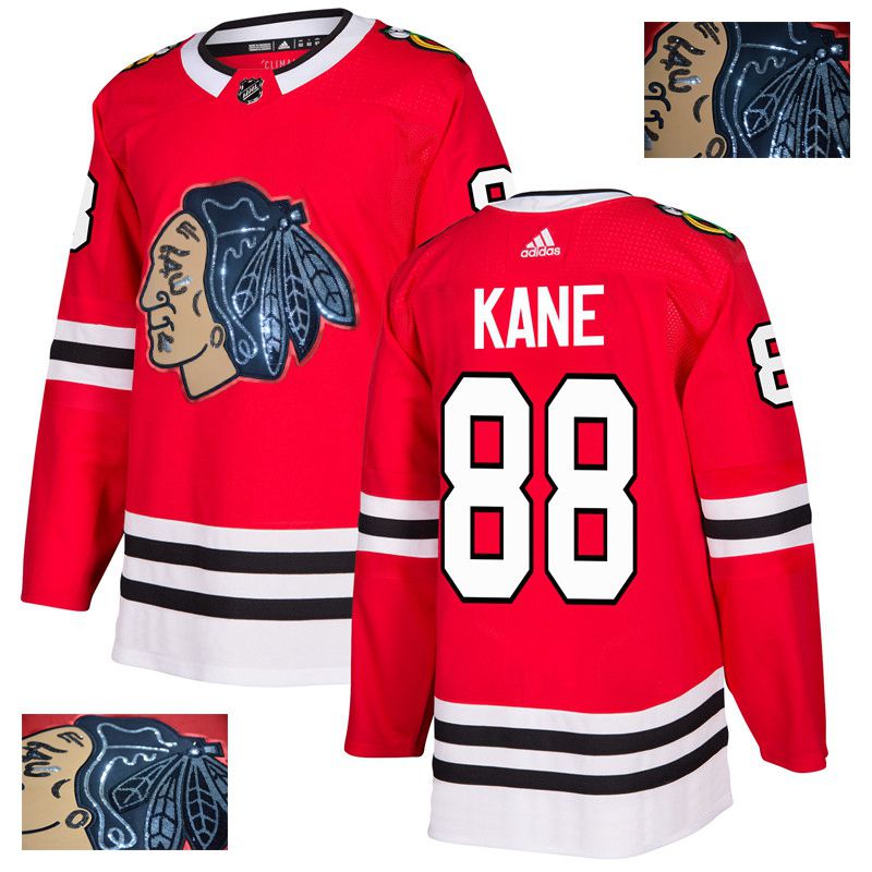 Men Chicago Blackhawks 88 Kane Red Gold embroidery Adidas NHL Jerseys